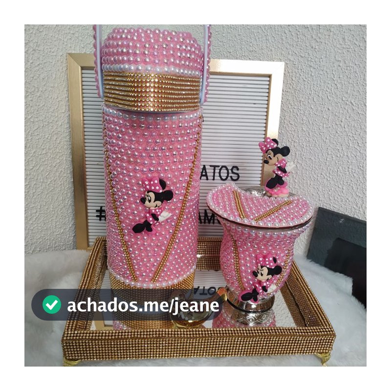 kit com térmica, cuia em tampa Minnie