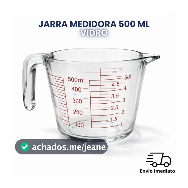 Jarra Medidora de Vidro 500ml com Alça Copo Medidor para Cozinha