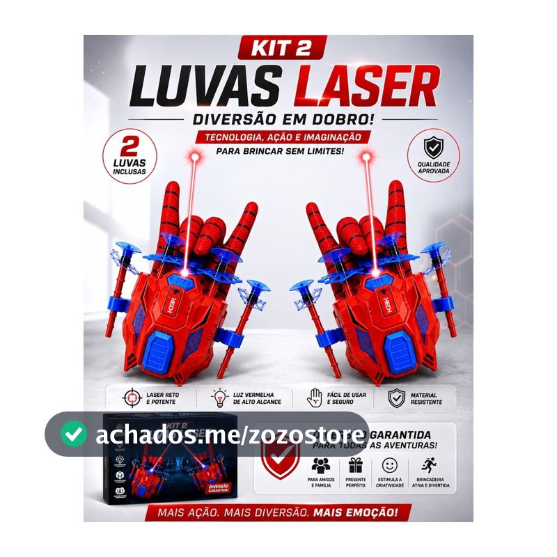 Kit 2 Luvas Laser Homem Aranha Lançador de Teia Infantil Com Laser e Dardos