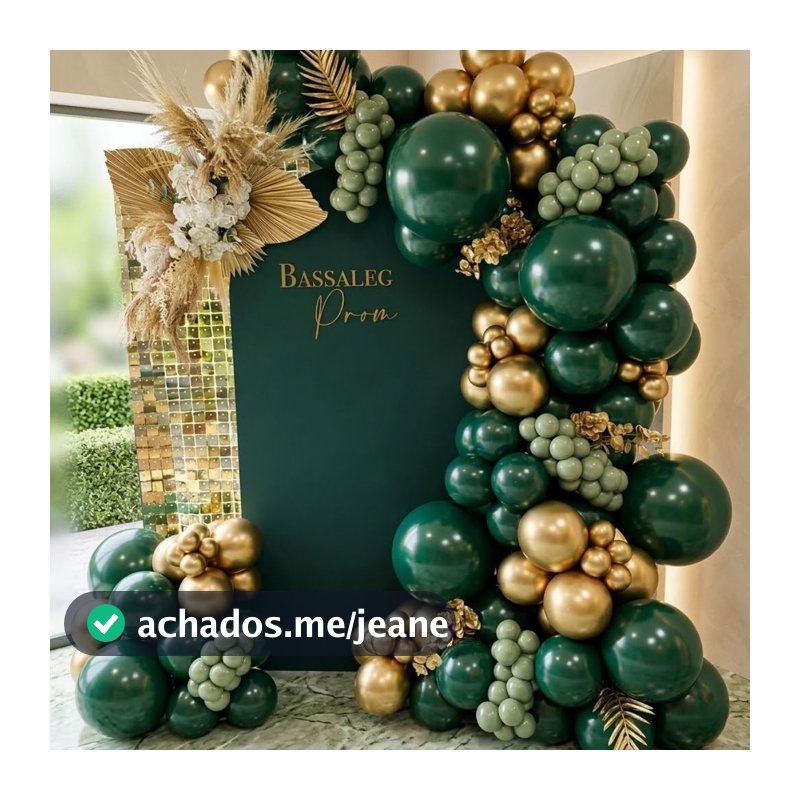 Kit 140 Balões Luxo Decorativos Verde Dourado Gold Cromado Decoração Festa Comemoração Aniversário Arco Desconstruído