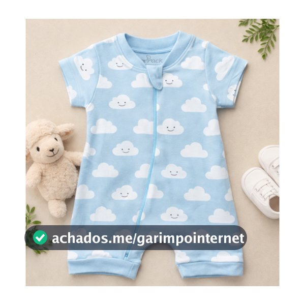 Macacão Bebê Azul Estampa Nuvens com Zíper Roupa Infantil Confortável