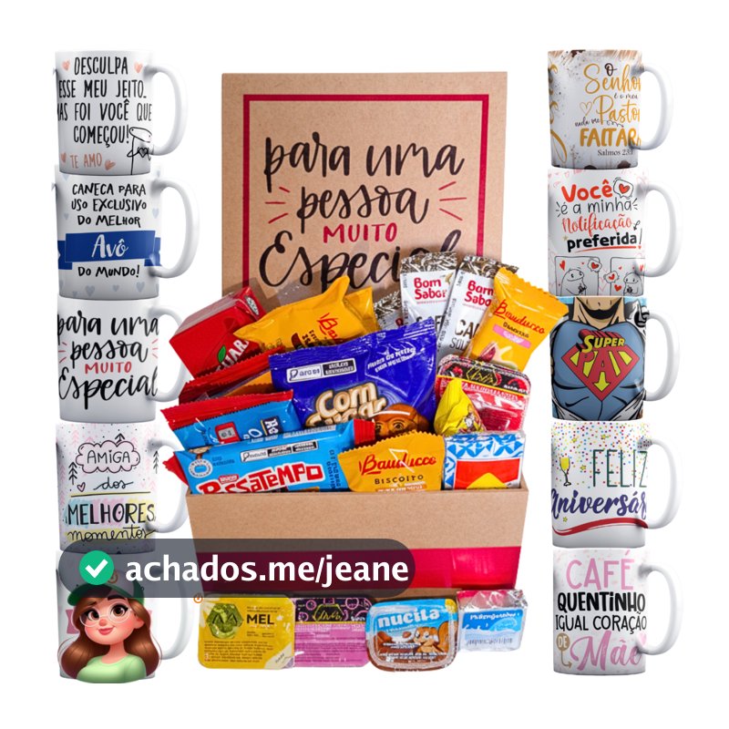 Cestas para Café da Manhã Completo com 32 itens + Caneca a Sua Escolha