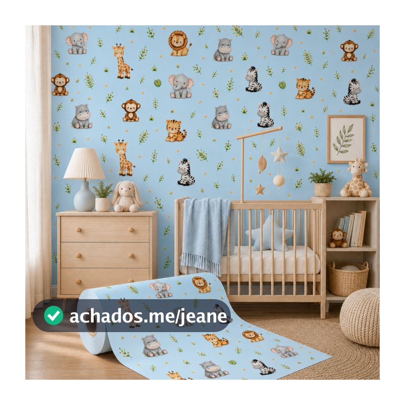 Papel de Parede Adesivo Safari Azul 3D Lavável Autocolante Decoração Quarto Infantil