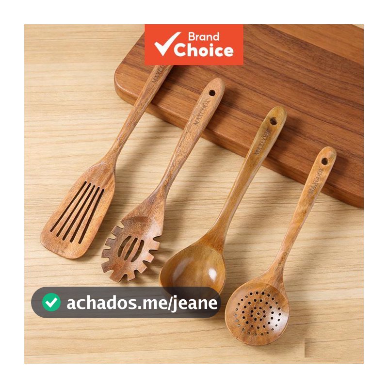 Utensílios De Cozinha De Madeira 4 Peças Conjunto De Concha De Espátula Ferramenta Durável Para Cozinhar E Aplicação Diá