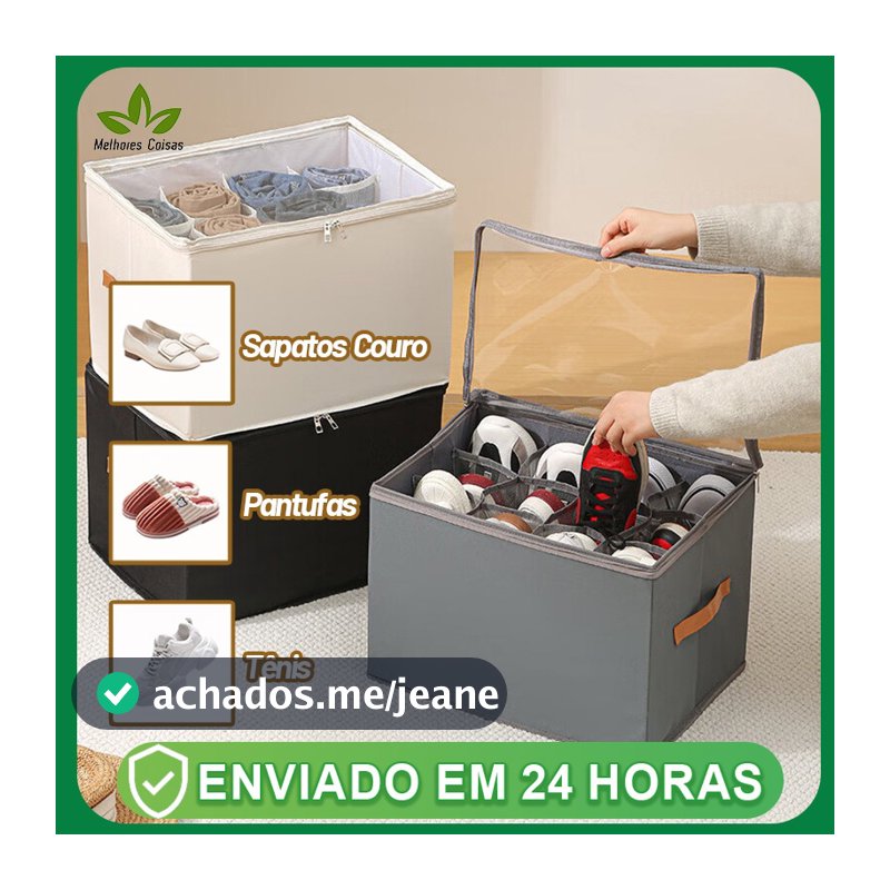 Caixa Organizadora  de Sapato 43x32x30cm Com tampa e divisória transparentes, dobrável