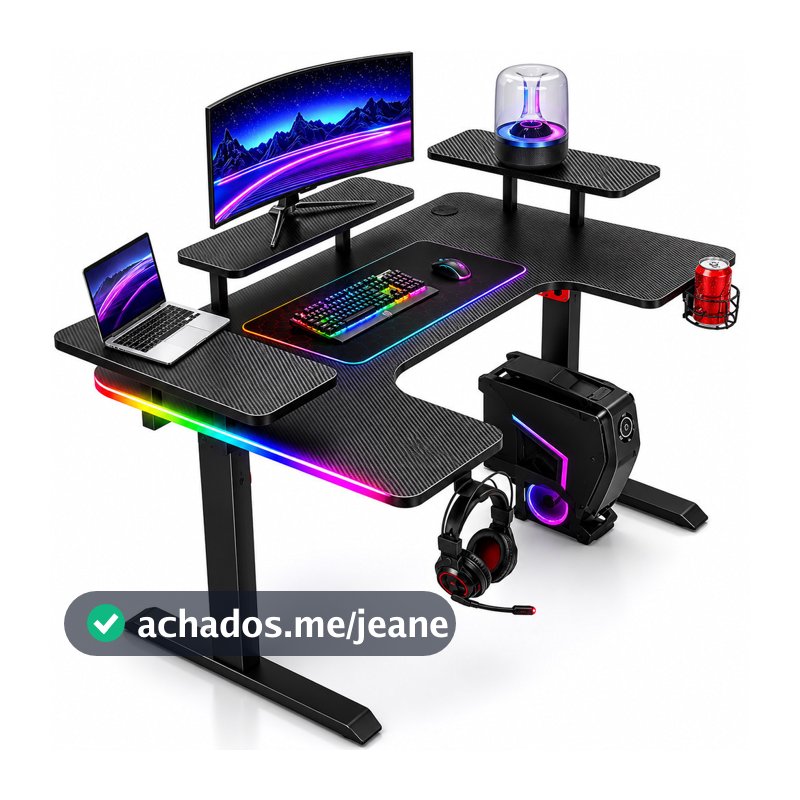 Mesa Gamer Com LED RGB Para Computador Notebook Home Office Suporte Headset DELTA-M1602H