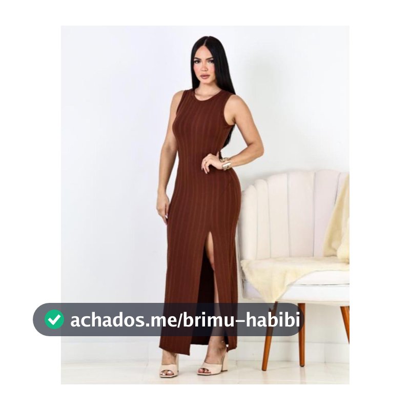 Vestido  Feminino Longo de Alça e Fenda Na Lateral Tendencia