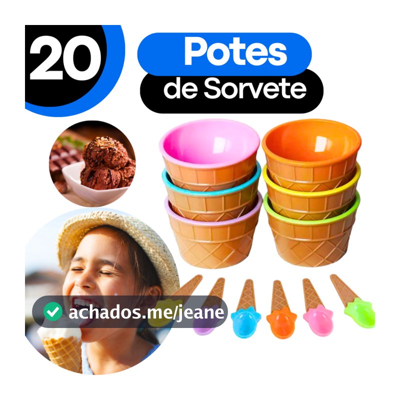 KIT Jogo 20 Unidades Tigela Pote de Plástico Tigela 200 ML Para Sobremesa Sorvete Açai Casquinha Sorvete + Colher