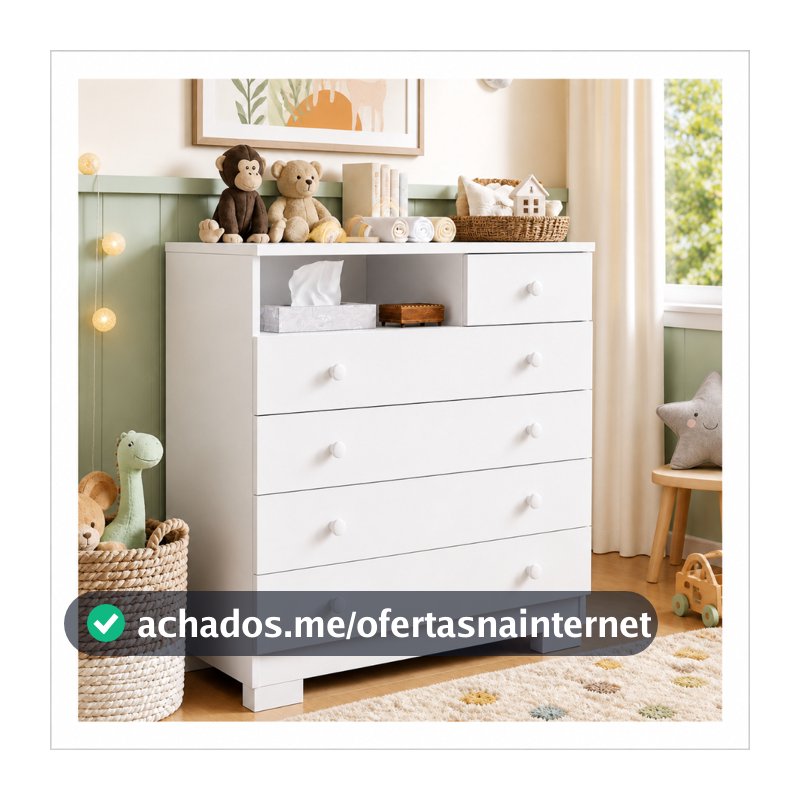 Cômoda Para Quarto Infantil 5 Gavetas Multiuso Com Nicho Organizador Roupas Criança Moderna Amora