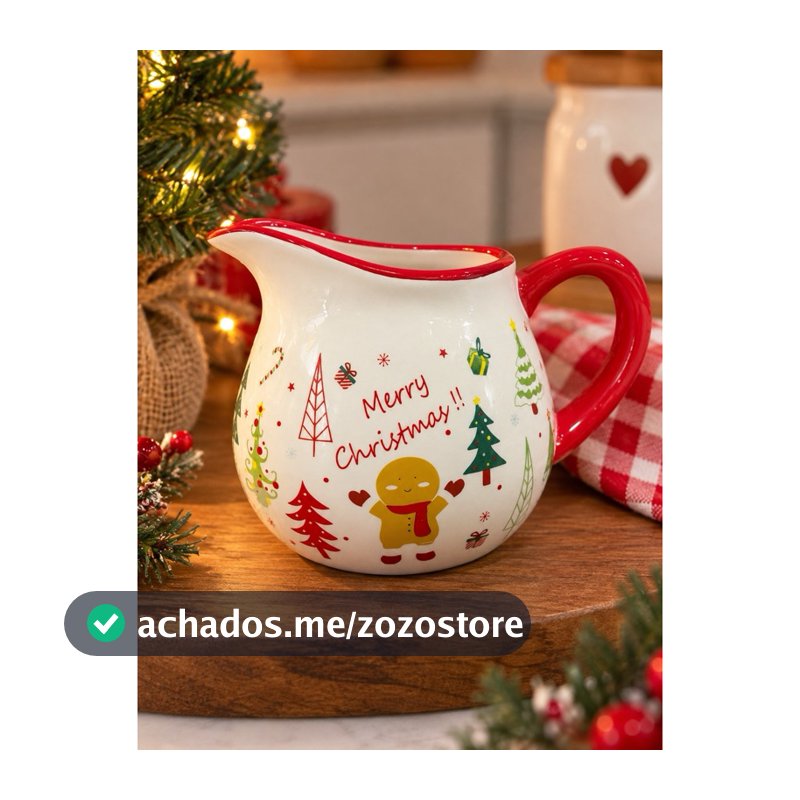 Jarra Bule Leiteira de Cerâmica Natalina Merry Christmas