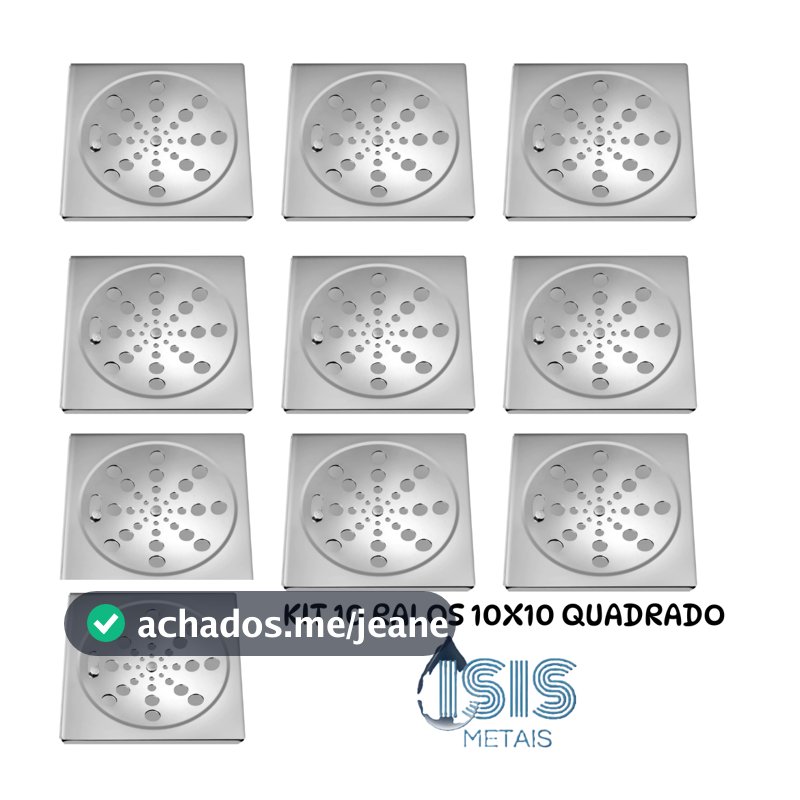Kit com 10 Ralos Completos Quadrado 10x10 cm Cromado – Tampa + Grelha, Encaixe Padrão'