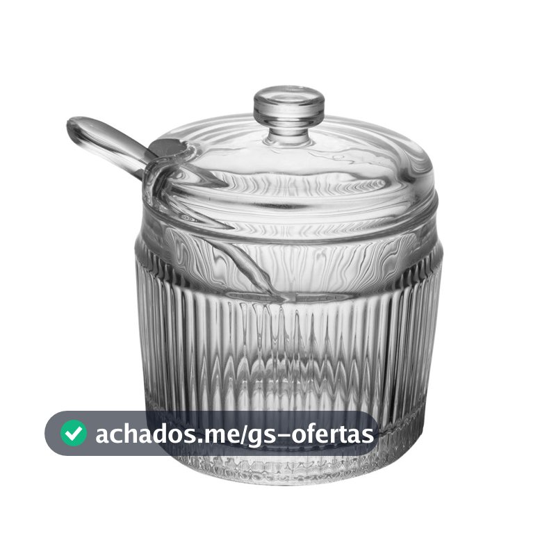 Açucareiro com Colher e Tampa Lines Wolff 10cm x 7.5cm Vidro para Cozinha Mesa Posta Decoração Sala Café Presente Chique