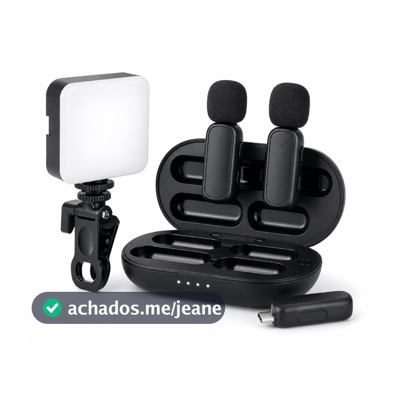Kit Luz Led + Microfone de Lapela Tipo C H’maston Sem Fio Para Vídeos e Lives