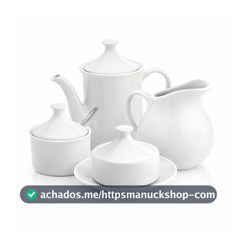 Kit Porcelana Cafe Chá Branca 4 Peças Bule, Leiteira, Açucareiro e Manteigueira Cozinha Mesa Posta