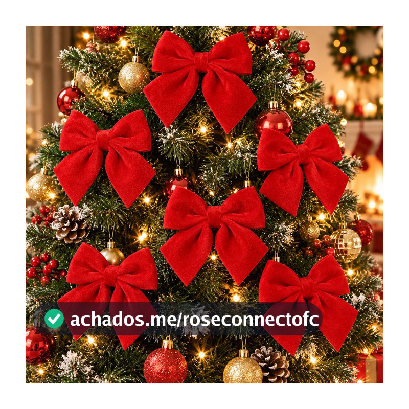 Kit 6 Laços Natalinos Vermelhos de Veludo 14x15cm para Árvore de Natal Guirlanda Porta e Decoração de Casa