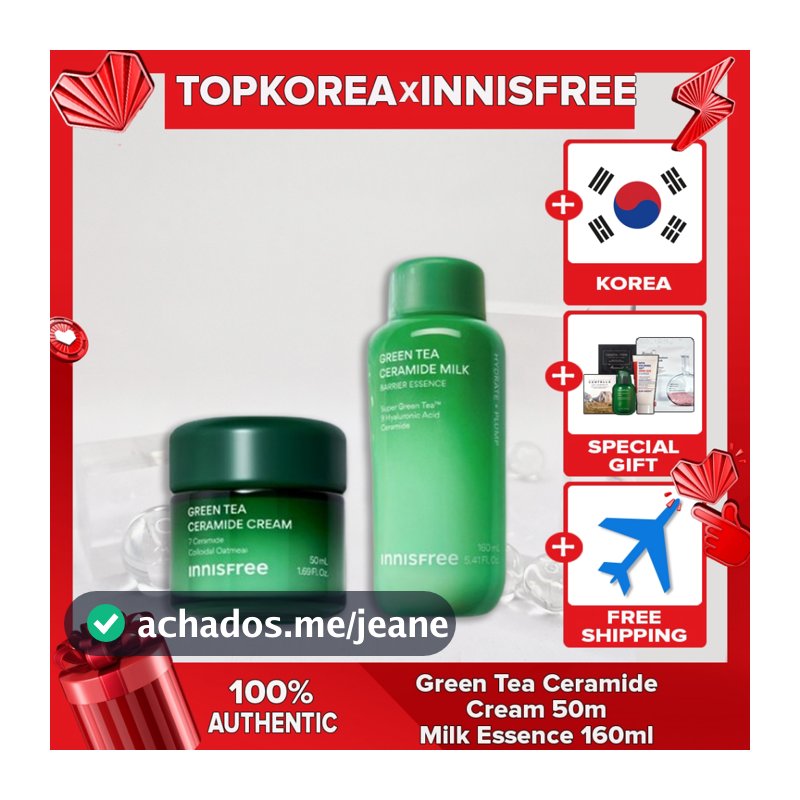 Creme De Ceramida De Chá Verde Innisfree 50ml/Essência De Leite 160ml TOPKOREA Envio Da Coreia