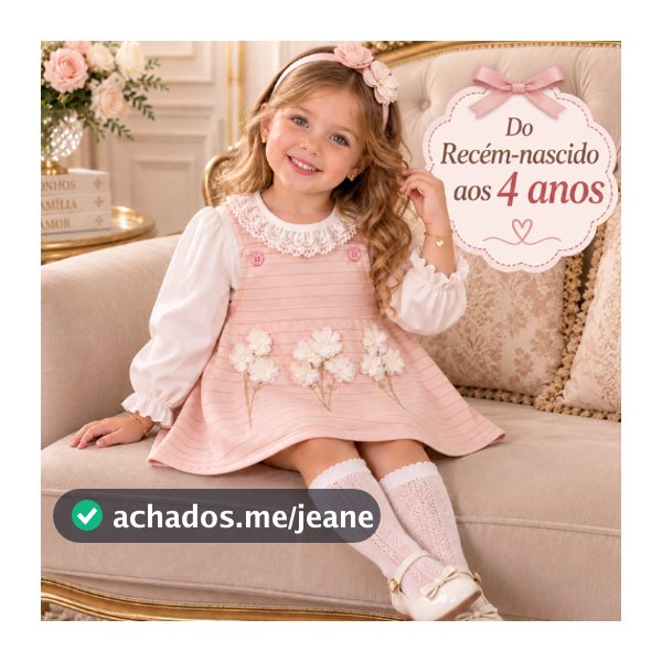 Vestido Bebê Menina 0 A 4 ANOS com Flores 3D e Blusa Manga Longa Renda – Lookinho Elegante Infantil Brokinha