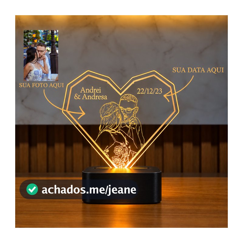 Luminária Personalizada com Foto – LED + Gravação a Laser | Presente Romântico Exclusivo