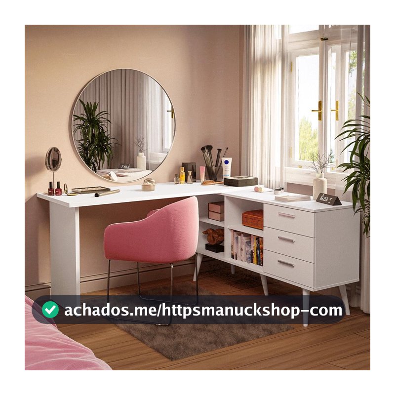 Escrivaninha Penteadeira de Canto 3 Gavetas Branco Madesa
