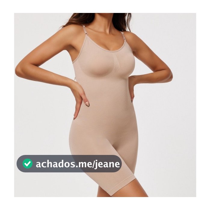 Macacão de compressão modelador Feminino Short altura acima do joelho e Alças e compressão abdominal