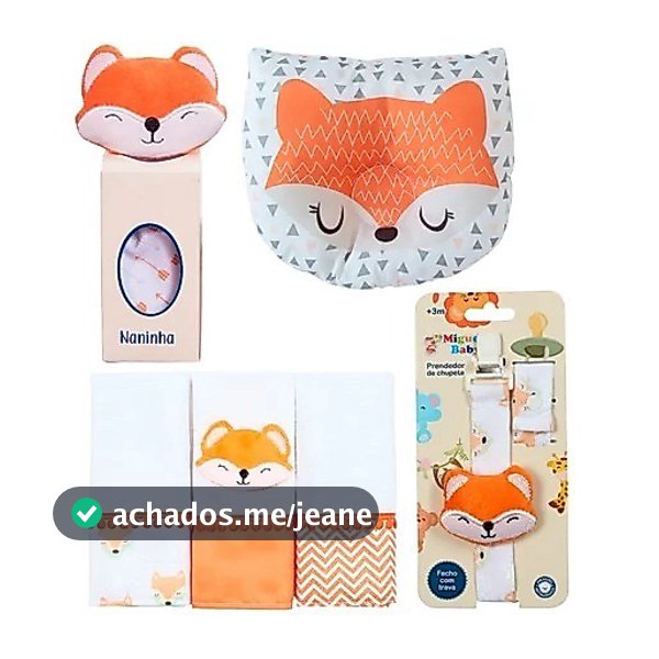 Kit Bebê Naninha Prendedor Chupeta Fralda Boca Travesseiro Anatômico Algodão 100% Algodão