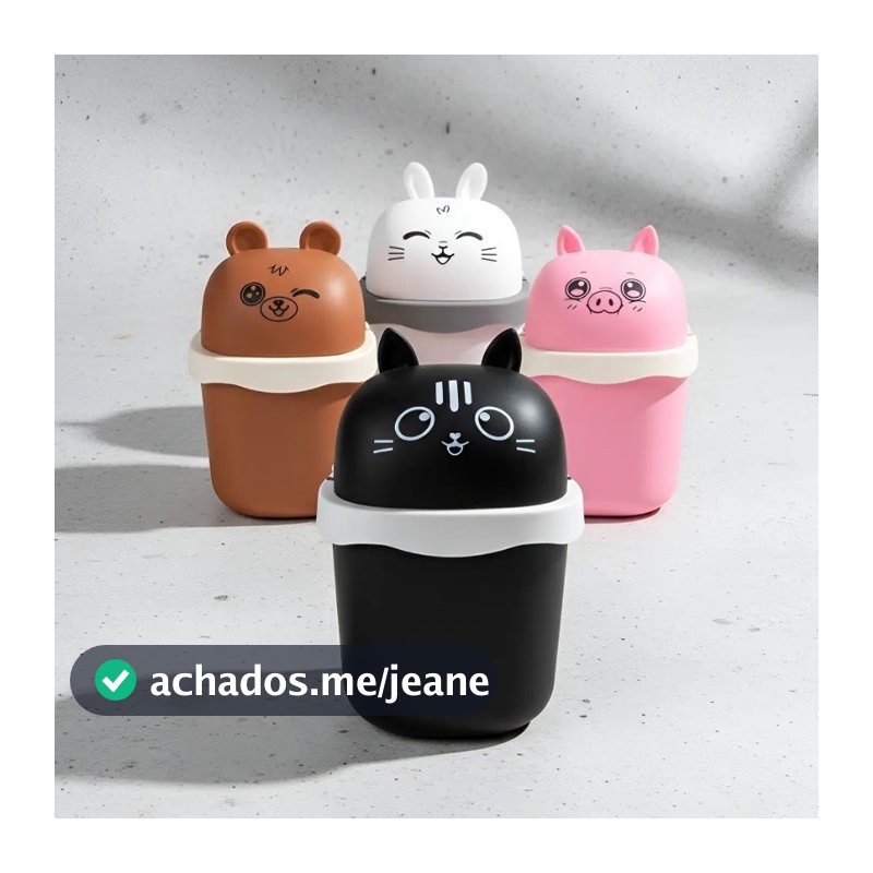 Mini Lixeira de Mesa 1,5L Fofa com Bichinhos Pequena Multiuso para Escritório Quarto e Penteadeira