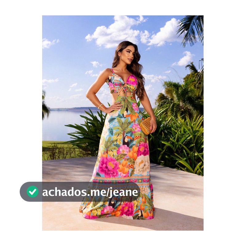 Vestido Feminino Soltinho Estampa Tropical Tendência Primavera/Verão - Praia Piscina Resort