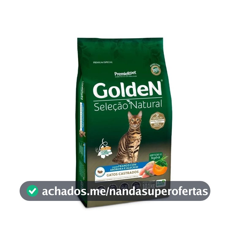 Ração Golden Seleção Natural Gatos Adultos Castrados Abóbora 10,1Kg