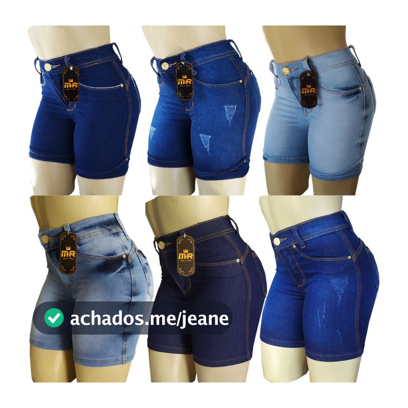 Kit 4 Bermuda Jeans Meia Coxa Feminina Cintura Alta Lycra