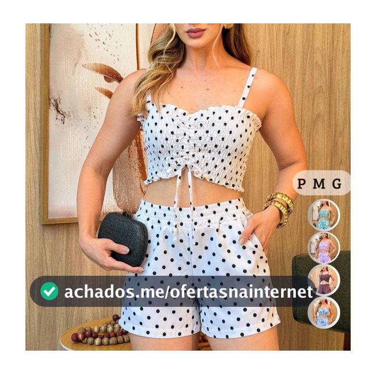 Conjunto Poá Feminino Cropped e Short Lastek P M G Tecido Premium