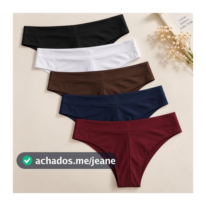 Kit 5 Calçinhas Sem Costura Não Marca Calcinha Semi-Fio Feminina Forrada Tanga Poliamida Feminina