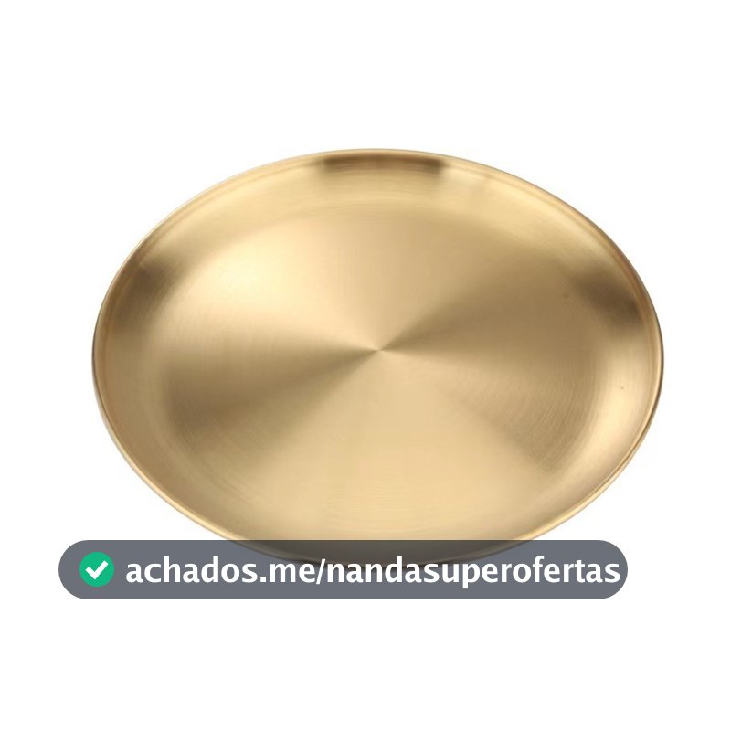 Bandeja de Aço Inoxável Dourada Redonda 14CM Luxo para Alimentos