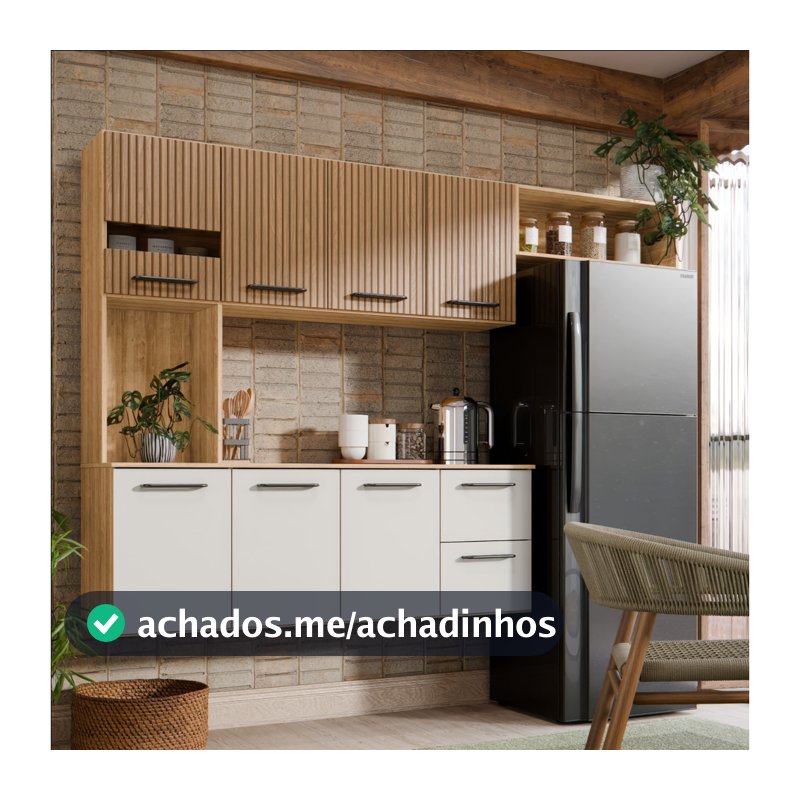 Armário de Cozinha Completo Sala de Jantar 180cm Aereo Com 7 Portas e Gavetas Com Nicho Juliana