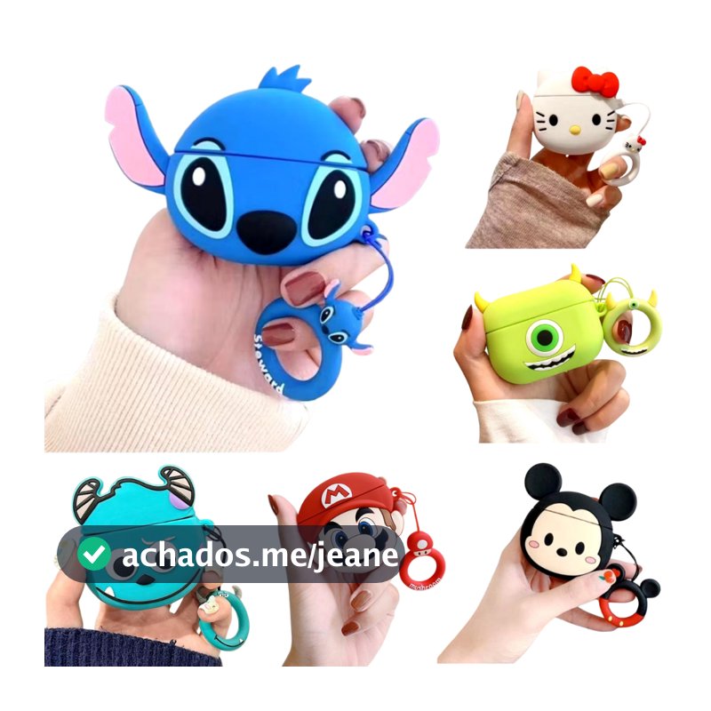 Capa Protetora AirPods Pro e AirPods Pro 2 Personagem 3D Silicone Case Desenho Animado
