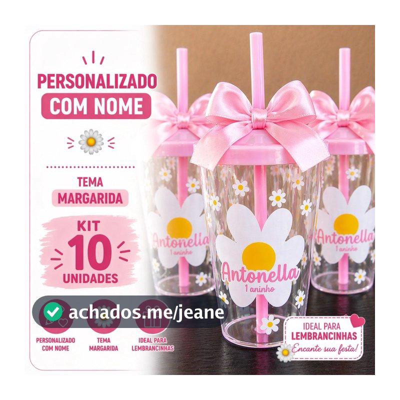 Lembrancinha Festa Infantil Jardim Margaridas | Kit 10 Copos Personalizados Margarida com Nome