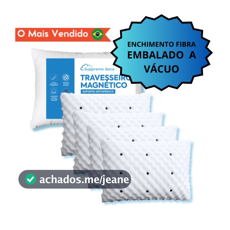 KIT 4 Travesseiro MAGNÉTICO ALTO Ortopédico de Fibra Siliconada Premium IMÃS Anti Ronco Terapêutico