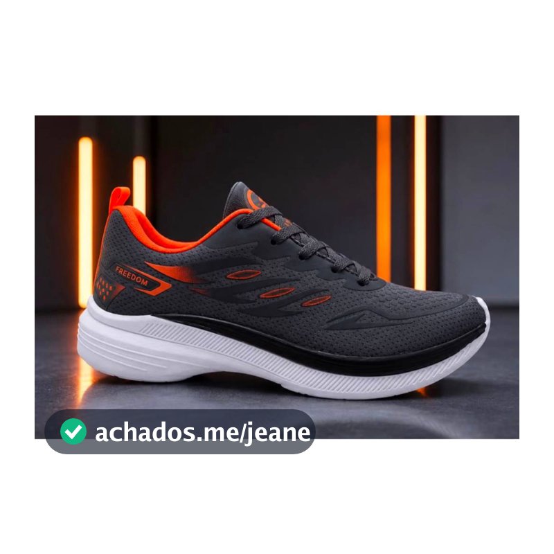 Tenis Masculino Escolar Academia Corrida Original FREEDOM Corrida Caminhada Lançamento EXCLUSIVO CINZA GRAVITE e LARANJA