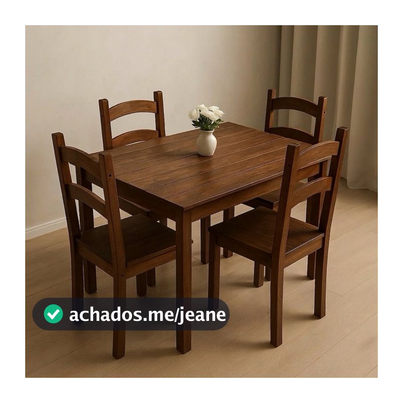 Jogo de Mesa Com 4 Cadeiras em Madeira Maciça de 1 metro x 70 cm Design Rústico Desmontada