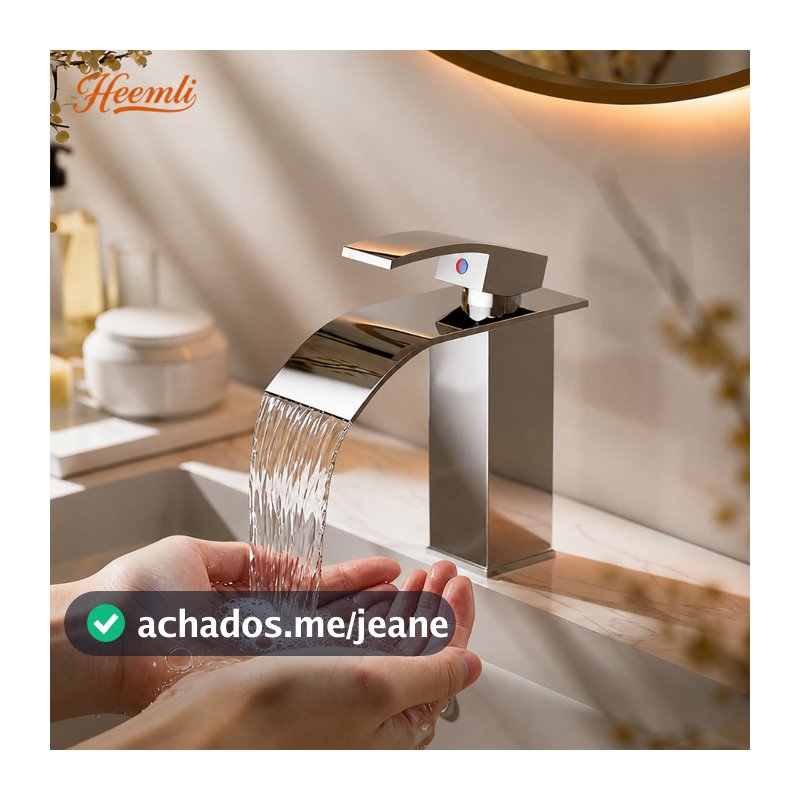 Heemli Torneira Cascata para Banheiro Inox Quadrada Baixa Misturador Preta Cromada