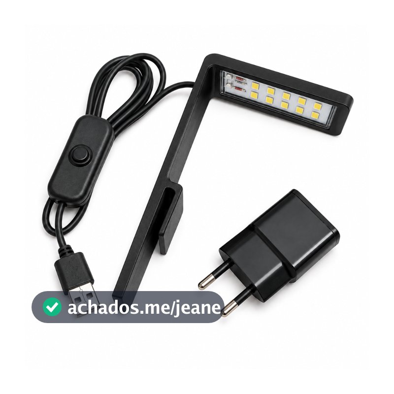 Luminária LED para Aquário 5w - Luz Branca - Ideal para Aquários de até 15 litros - Botão Liga Desliga