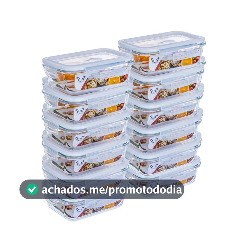 Kit Potes Herméticos Porta Mantimentos Vidro Retangular 640ml 370ml Marmita Fitness GP Home