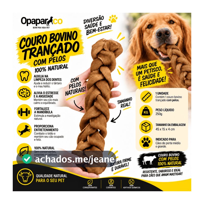 Mordedor Natural Gibão Trançado "Couro Bovino" Opaparico - 1un