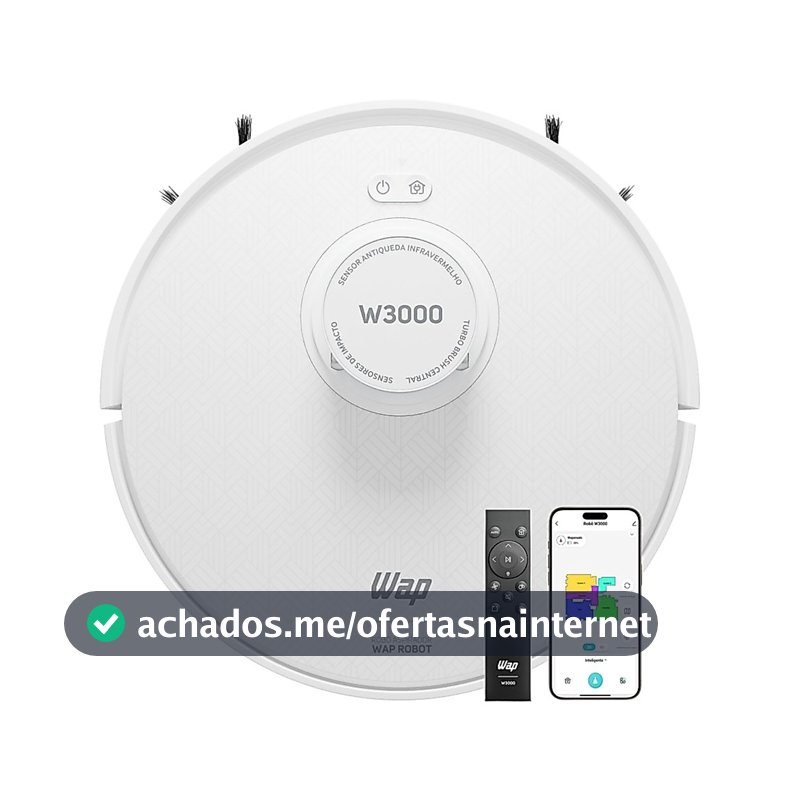Robô Aspirador de Pó Wap Robot W3000 3 em 1 com Navegação e Mapeamento Varre Aspira Passa Pano 2 Horas de Autonomia