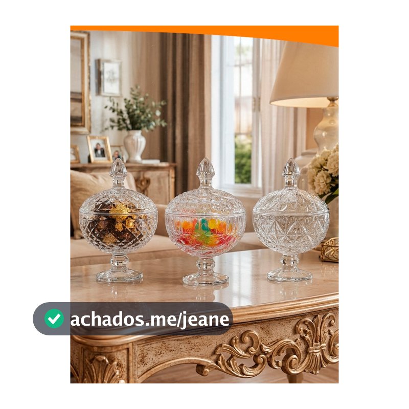 Bombonieres de Vidro com Tampa e Pé Porta Doces Balas Bombons Decorativa 3 Modelos