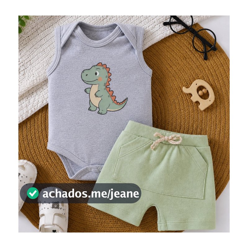 Conjunto de Bebê Infantil Menino Verão Body e Bermuda 100% Algodão.