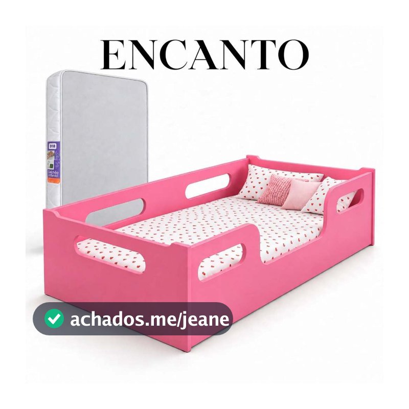 Cama Encanto Infantil Rosa + Colchão Montessoriana Quarto Da Criança Em MDF Design Aconchegante Grade De Proteção