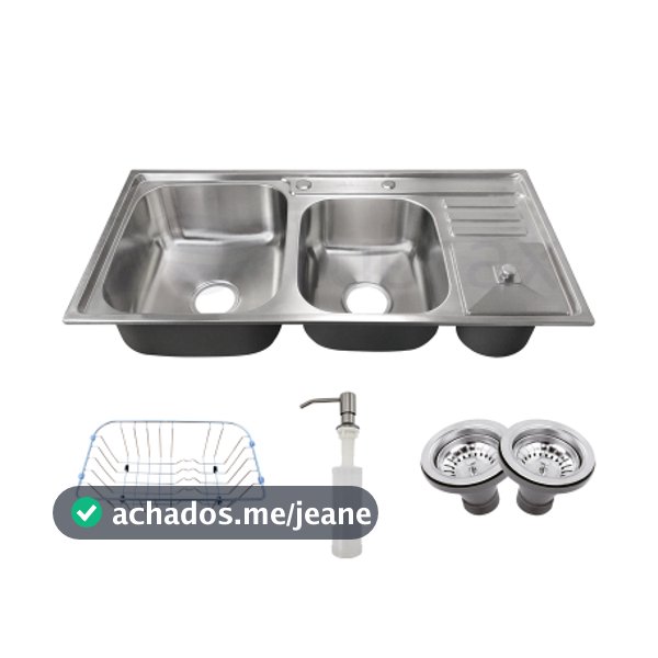 Pia Cuba Dupla de Cozinha Gourmet com Lixeira e Acessórios em Inox 304 - CAC0008-C - Tubrax