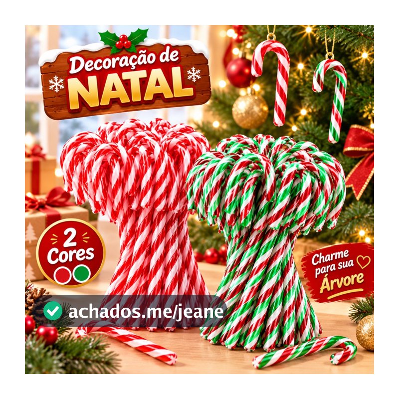 Enfeite de Natal Bengala de Acrílico 15cm Kit 10 Peças Candy Cane para Árvore Decoração Natalina