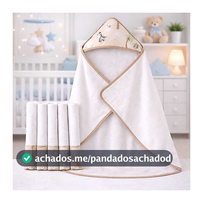 Kit Toalha de Banho para Bebê Forrada + 5 Toalhinhas de Boca Higiênicas