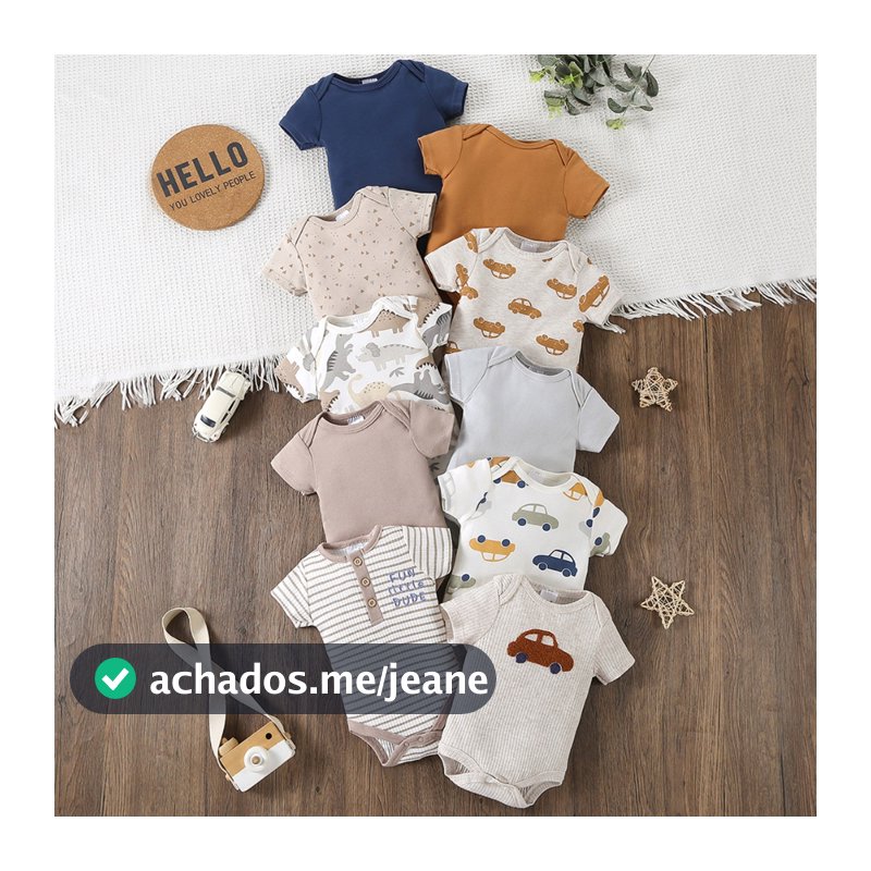 Kit 10 Pecas Body Bebe Manga Curta Algodao Suedine Meninos Verao Meninos e meninas 60% algodão, 40% poliéster-carro